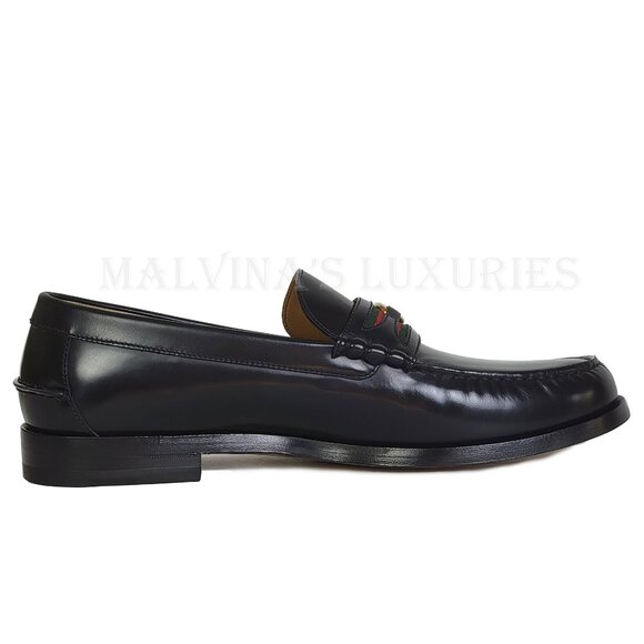 GUCCI SHOES MENS LOAFERS WEB BIT-STRAP G LOGO BLACK LEATHER sz 12.5 US 13 - Picture 10 of 15